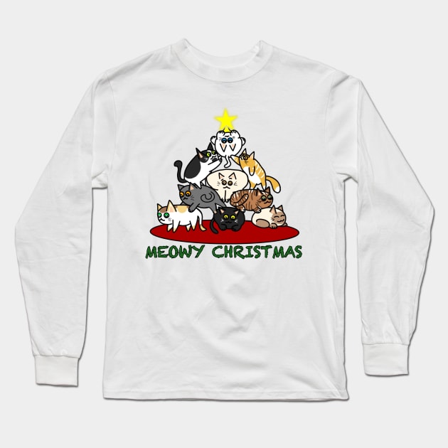 Meowy Christmas 2 Long Sleeve T-Shirt by Aeriskate